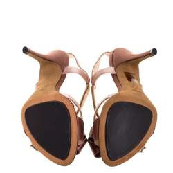 Pre Owned Fendi Brown/Beige Satin Crystal Embellished Bow Slingback Sandals Size 37