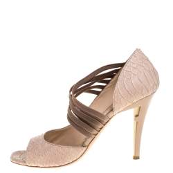 Fendi Beige Python Embossed Leather Strappy Half D'Orsay Peep Toe Pumps Size 40