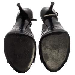 Fendi Black Patent Leather Logo Plaque Peep Toe Slingback Sandals Size 38