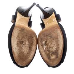 Fendi Black Satin Crystal Embellished Slingback Platform Sandals Size 39