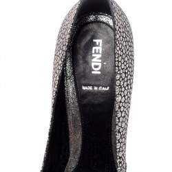 Fendi Silver Textured Fabric Bow Peep Toe Pumps Size 37