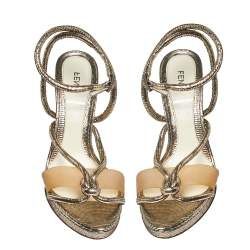 Fendi Metallic Leather Rope Strappy Sandals Size 37.5