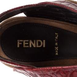  Fendi Multicolor Croc Embossed Leather Platform Sandals Size 38 