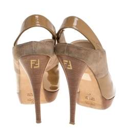Fendi Beige/Tan Patent Leather and Suede Slingback Platform Sandals Size 40