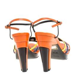 Pre Owned Fendi Multicolor Leather Strappy Platform Ankle Strap Sandals Size 37