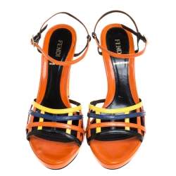 Pre Owned Fendi Multicolor Leather Strappy Platform Ankle Strap Sandals Size 37