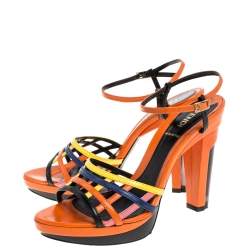 Pre Owned Fendi Multicolor Leather Strappy Platform Ankle Strap Sandals Size 37