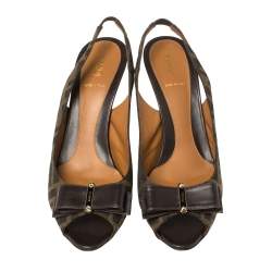 Pre Owned Fendi Brown Zucca Canvas And Leather Bow Slingback Sandals Size 39.5