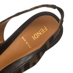 Pre Owned Fendi Brown Zucca Canvas And Leather Bow Slingback Sandals Size 39.5