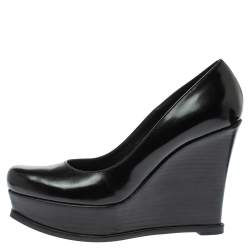 Pre Owned Fendi Black Leather Fendista Wedge Pumps Size 40