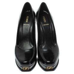 Pre Owned Fendi Black Leather Fendista Wedge Pumps Size 40