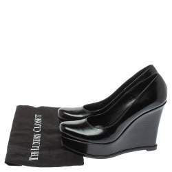 Pre Owned Fendi Black Leather Fendista Wedge Pumps Size 40