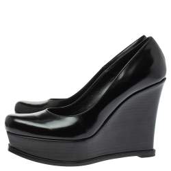 Pre Owned Fendi Black Leather Fendista Wedge Pumps Size 40