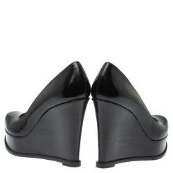 Pre Owned Fendi Black Leather Fendista Wedge Pumps Size 40
