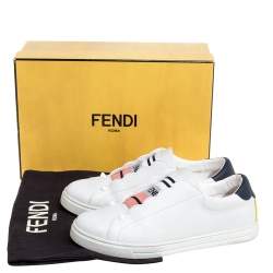 Pre Owned Fendi White Leather Scalloped Low-Top Sneakers Size 38