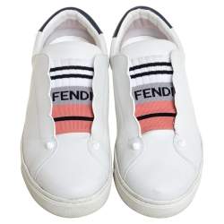 Pre Owned Fendi White Leather Scalloped Low-Top Sneakers Size 38