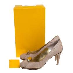 Pre Owned Fendi Beige FF Engraved Leather Mirror Logo Embellished Pumps Size 39