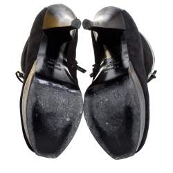 Pre Owned Fendi Black Suede And Patent Leather Fendista Platform Ankle Boots Size 39.5