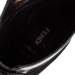 Pre Owned Fendi Black Suede And Patent Leather Fendista Platform Ankle Boots Size 39.5