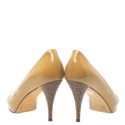 Pre Owned Fendi Beige Patent Leather Zucchino Heel Peep Toe Platform Pumps Size 37