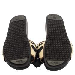 Pre Owned Fendi Beige/Black Knit Bow-Tie Slide Sandals Size 39.5