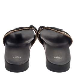Pre Owned Fendi Beige/Black Knit Bow-Tie Slide Sandals Size 39.5