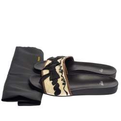 Pre Owned Fendi Beige/Black Knit Bow-Tie Slide Sandals Size 39.5
