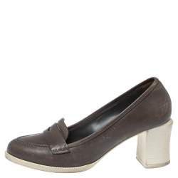 Pre Owned Fendi Brown Leather Karung Accented Penny Loafer Pumps Size 37.5