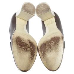 Pre Owned Fendi Brown Leather Karung Accented Penny Loafer Pumps Size 37.5