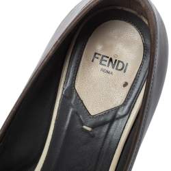 Pre Owned Fendi Brown Leather Karung Accented Penny Loafer Pumps Size 37.5