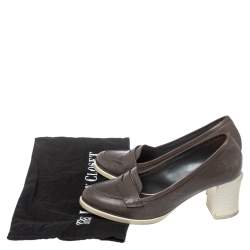 Pre Owned Fendi Brown Leather Karung Accented Penny Loafer Pumps Size 37.5