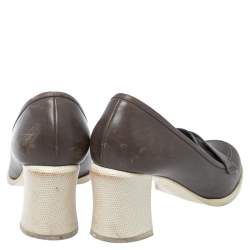 Pre Owned Fendi Brown Leather Karung Accented Penny Loafer Pumps Size 37.5
