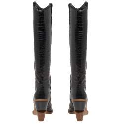 Pre Owned Fendi Black Croc Embossed Leather Cowboy Boots Size 39