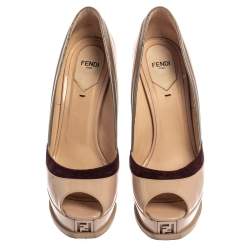 Pre Owned Fendi Tri Color Patent Leather and Suede Fendista Peep Toe Platform Pumps Size 39
