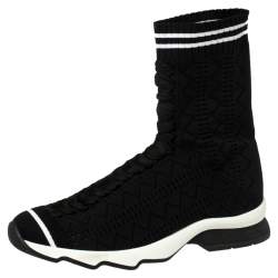 Pre Owned Fendi Black Knit Fabric Sock High Top Sneakers Size 37.5