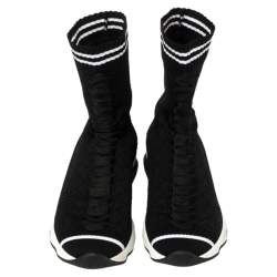 Pre Owned Fendi Black Knit Fabric Sock High Top Sneakers Size 37.5