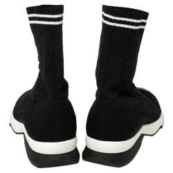 Pre Owned Fendi Black Knit Fabric Sock High Top Sneakers Size 37.5