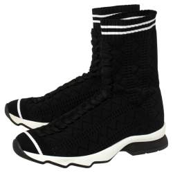 Pre Owned Fendi Black Knit Fabric Sock High Top Sneakers Size 37.5