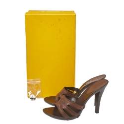Pre Owned Fendi Brown Leather Slip On Mules Sandals Size 38.5 