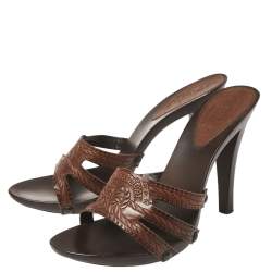 Pre Owned Fendi Brown Leather Slip On Mules Sandals Size 38.5 