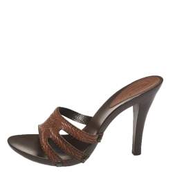 Pre Owned Fendi Brown Leather Slip On Mules Sandals Size 38.5 