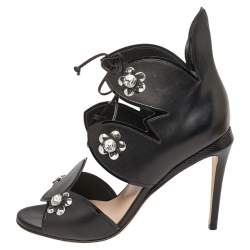 Pre Owned Fendi Black Leather Flowerland Embellished Sandals Size 38