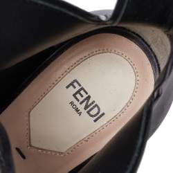 Pre Owned Fendi Black Leather Flowerland Embellished Sandals Size 38