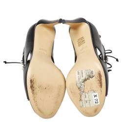 Pre Owned Fendi Black Leather Flowerland Embellished Sandals Size 38