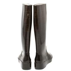 Pre Owned Fendi Tobacco Zucca Rubber Mid Calf  Rain Boots Size 39