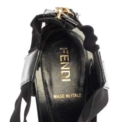 Pre Owned Fendi Black Patent Leather And Elastic T-Strap Espadrille Wedge Sandals Size 37.5