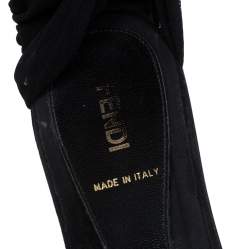 Fendi Black Mesh and Suede Bow Open Toe Flat Sandals Size 38.5