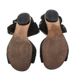 Fendi Black Mesh and Suede Bow Open Toe Flat Sandals Size 38.5