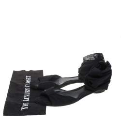 Fendi Black Mesh and Suede Bow Open Toe Flat Sandals Size 38.5
