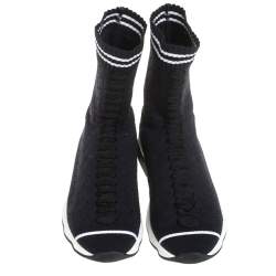 Pre Owned Fendi Black/Blue Knit Fabric Sock High Top Sneakers Size 39